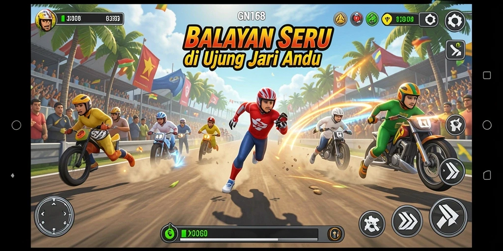 Tangkapan layar gameplay GN168 menampilkan aksi balapan seru.