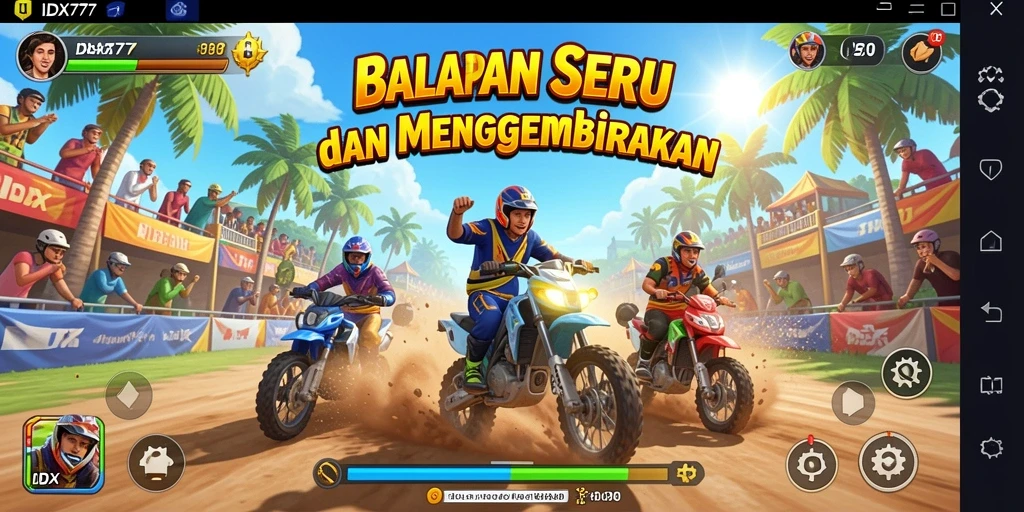 Screenshot utama IDX777 menampilkan balapan yang seru dan mendebarkan.