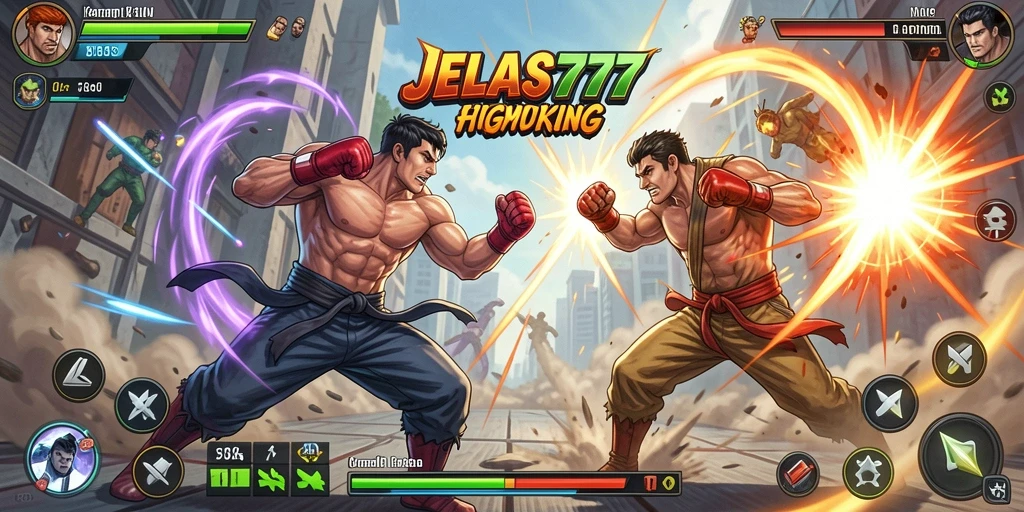Tangkapan layar gameplay dari JELAS777 yang menunjukkan aksi bertarung yang mendebarkan.