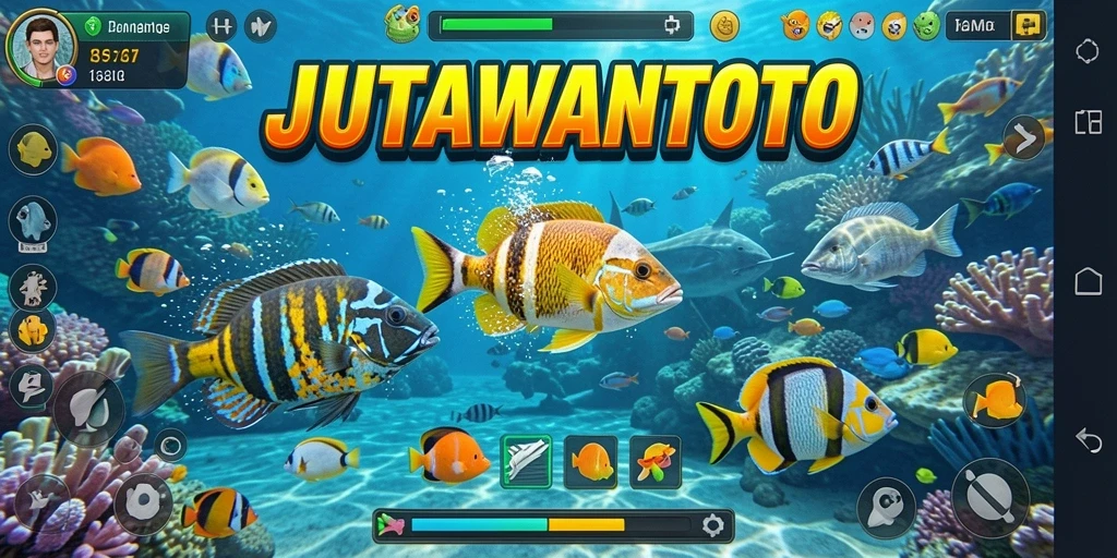 Tampilan gameplay seru JUTAWANTOTO saat menangkap ikan.