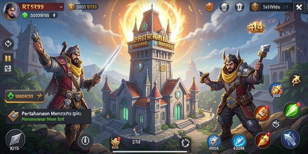 Tampilan gameplay RT99 yang menegangkan dalam pertahanan menara.