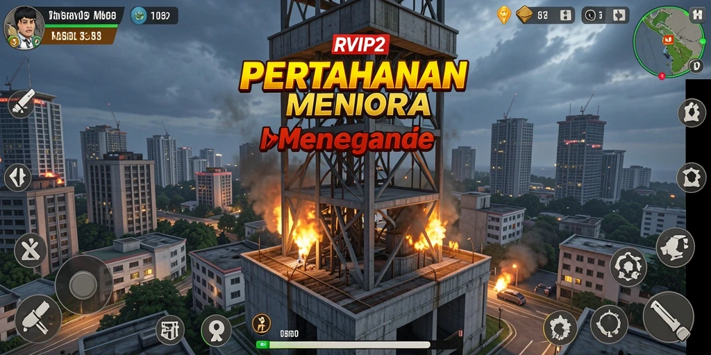 Tampilan menarik dari gameplay Tower Defense di RVIP2.