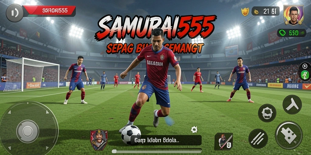 Tampilan gameplay mendebarkan dari SAMURAI555 saat pertandingan sepak bola berlangsung.