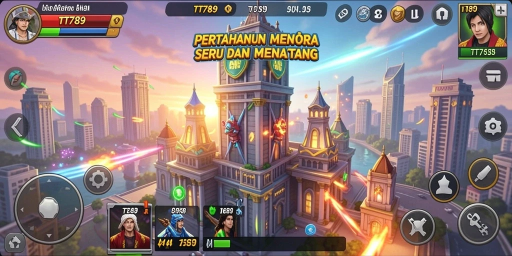Screenshot gameplay TT789 menampilkan menara yang berfungsi dalam tindakan.